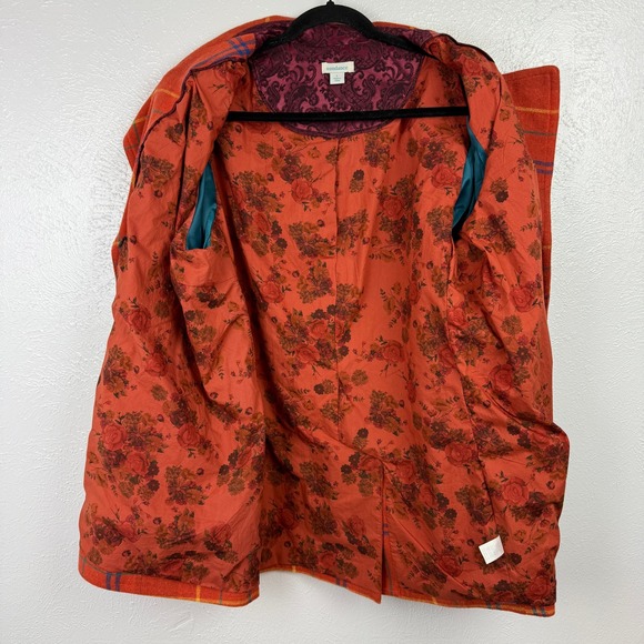 Sundance Courtney Peacoat Gingerplaid Double Breasted Coat Orange Large - Picture 8 of 11
